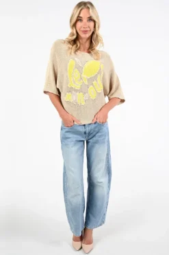 Oui 97433 Pull korte mouw Zand