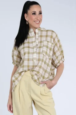 Penn & Ink S26F1822 Blouse korte mouw Beige