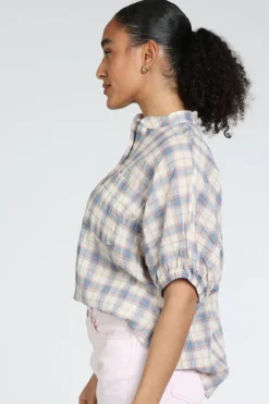Penn & Ink S26F1822 Blouse korte mouw Licht blauw