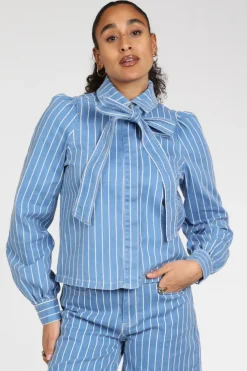 Pom Amsterdam SP9504 Blouse lange mouw Blue denim