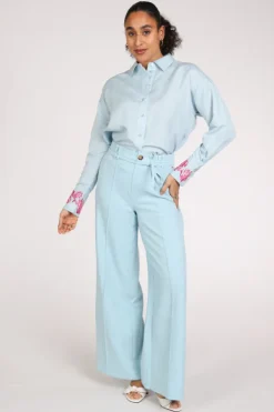 Pom Amsterdam SP9499 Blouse lange mouw Licht blauw