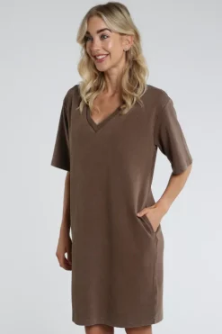 Yaya 01-609208-605 Jurk lange mouw Bruin